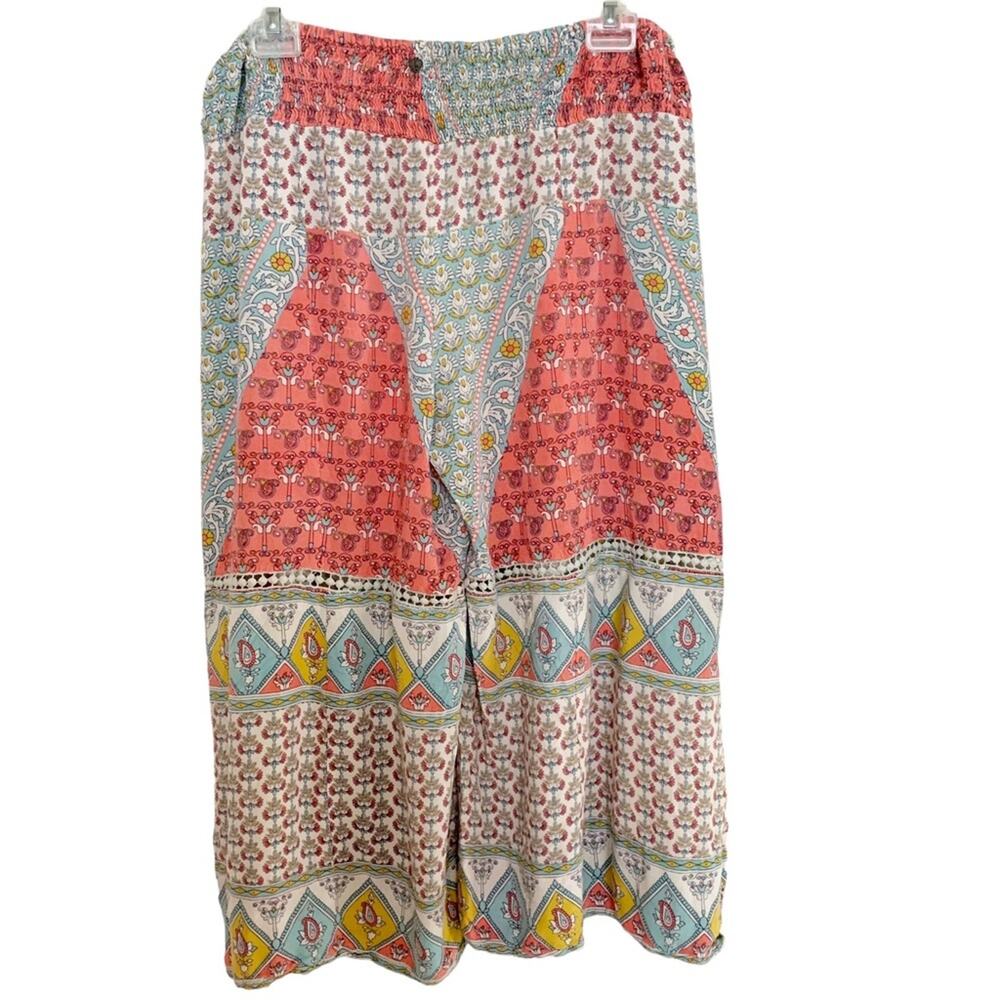 Z&L Europe Pastel Mixed Media Print Boho Cropped Palazzo Pants Large - Picture 3 of 7